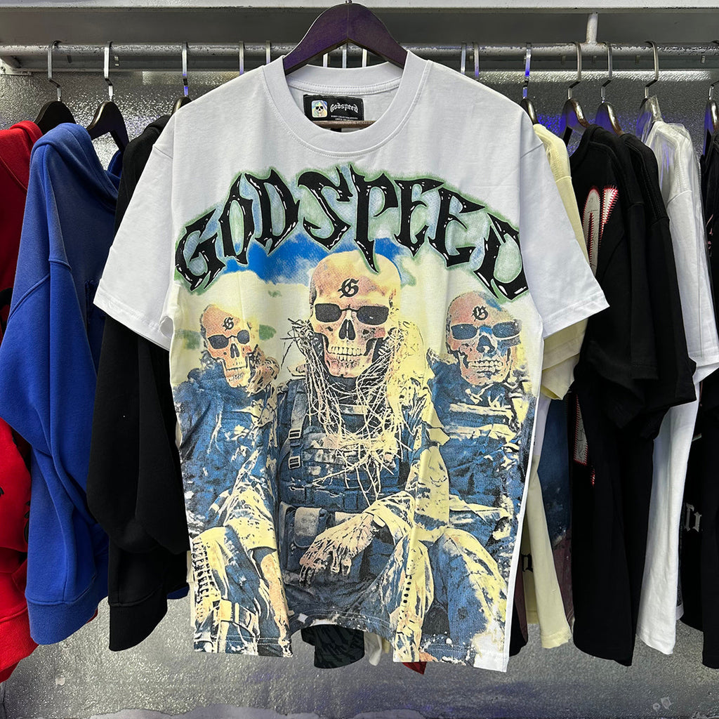 Godspeed T-shirts Skull Marines Printed Cotton Casual Short Sleeves Men and Women