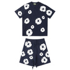 Denim Tears Outfit:T-shirt/Shorts (Separate Purchase Options) Puff Print Short Sleeve T-shirt Loose Couple Shorts Suit
