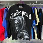Godspeed T-shirts American Flag Skull Print Cotton Casual Short Sleeves Men and Women