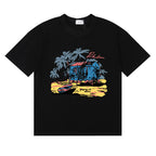 Rhude T-shirts Beach Coconut House Printed Cotton Casual Crew Neck Short Sleeve Men and Women