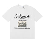 Rhude T-shirts Heave on Earth Printed Cotton Casual Short Sleeve Men and Women