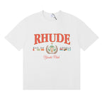 Rhude T-shirts Flag Badge Cotton Casual Short Sleeve Men and Women