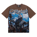 Godspeed T-shirts Blue Sky White Clouds Poppy Skull Planting Printing Cotton Casual Short Sleeves Men and Women