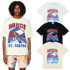 Rhude T-shirts Windsurfing Printed Cotton Casual Short Sleeves Men and Women