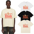 Rhude T-shirts Eagle Rossa Printed Cotton Casual Short Sleeve Men and Women