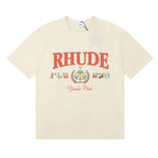 Rhude T-shirts Flag Badge Cotton Casual Short Sleeve Men and Women