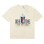 Rhude T-shirts Coconut Sunset Sailing Printing Cotton Casual Loose Short Sleeve Men and Women
