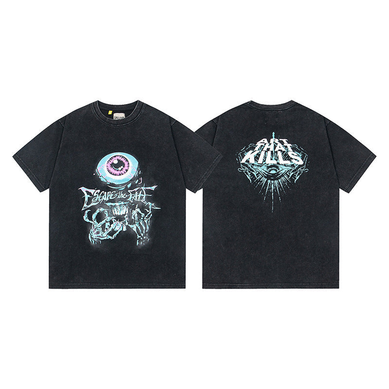 Gallery Dept T-Shirt Letter Pattern Washed Old Short Sleeve T-Shirt