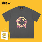 Drew T-shirts Flame Smiley Face Short Sleeve Print