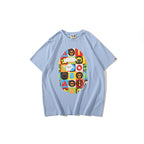 Bathing Ape T-Shirt Printed Round Neck Casual Short Sleeve Multi-Color Blocks Ape Head T-shirt