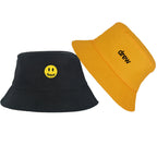 Drew House Justin Bieber Hat Bucket Hat Fishing Cap Cotton Print Fisherman Hat Smiling Face Bucket Hat Female Summer Outdoor Sun Hat