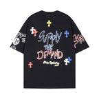 Chrome Heart T Shirts Cross Print Sanskrit Hand Painted Graffiti Short Sleeve T-Shirt