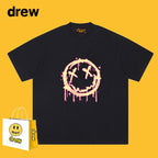 Drew T-shirts Flame Smiley Face Short Sleeve Print