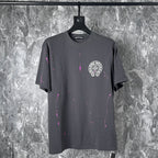 Chrome Heart T Shirts Cross Leather Print Short Sleeve T-Shirt Loose