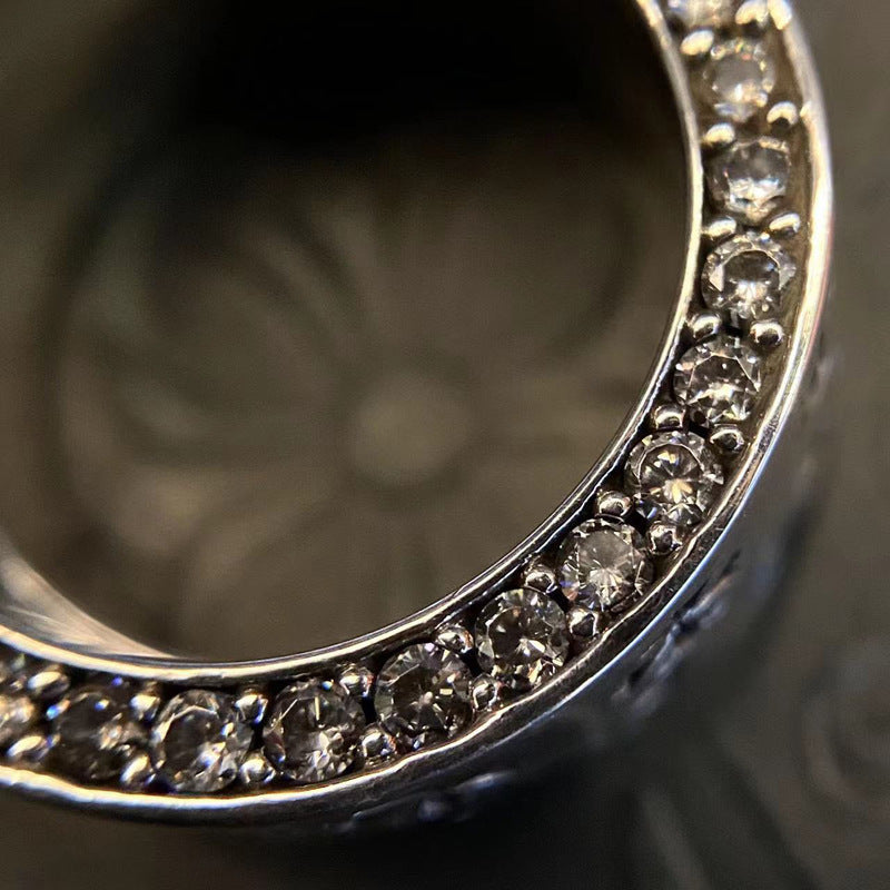 Chrome Heart Ring Cross with Diamonds