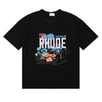Rhude T-shirt Alphabet Coconut Racing Pattern Short Sleeve T-shirt