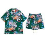 Rhude T-shirt Racing Letter Logo Casual Short Sleeve Shirt, Shorts