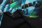 MAJESTIK Blue-Green Front & Script Back Graphic T-Shirt ¡ª detail