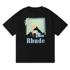 Rhude T-shirt Sunset Coconut Racing Printed Short Sleeve T-shirt