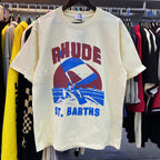 Rhude T-shirts Windsurfing Printed Cotton Casual Short Sleeves Men and Women