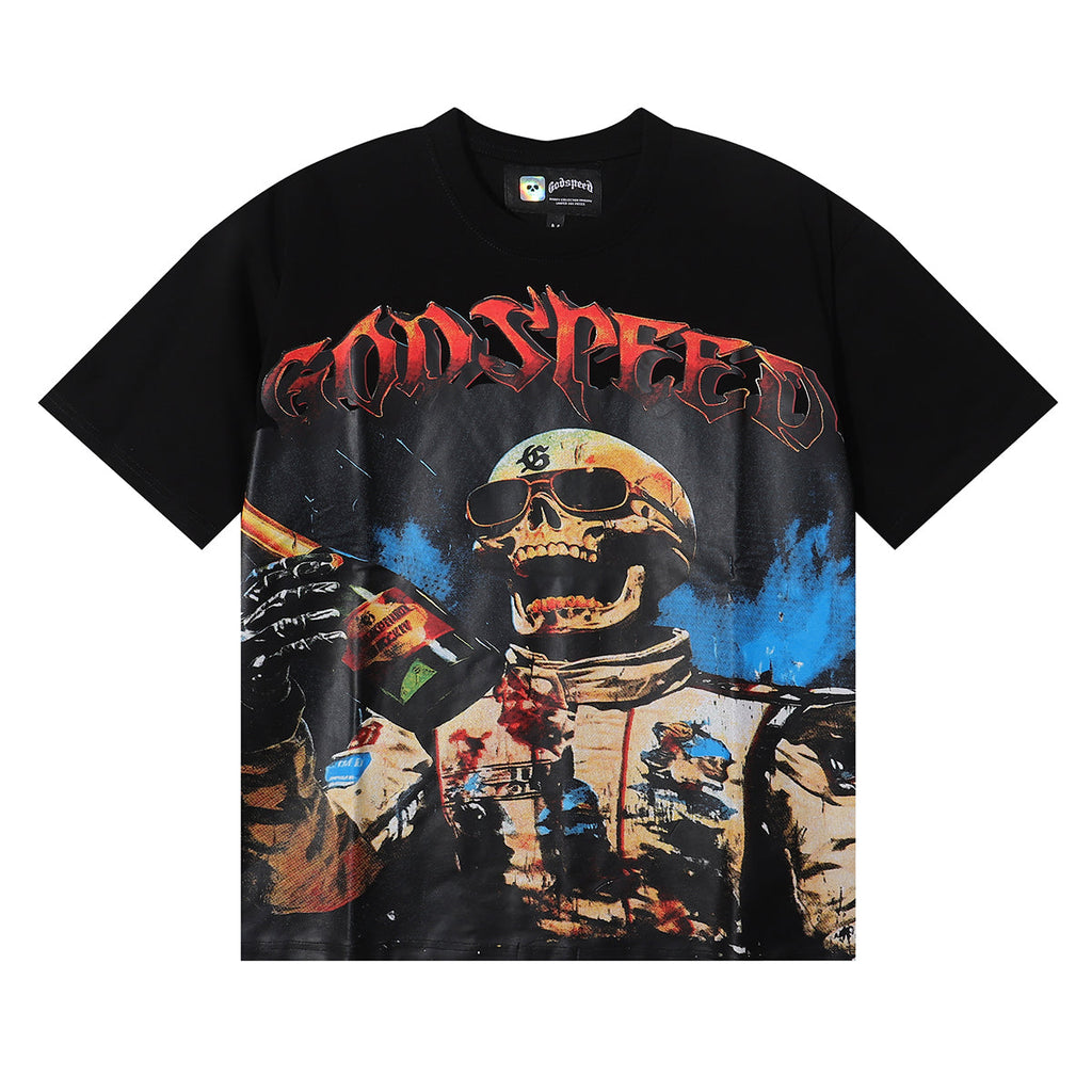 Godspeed T-shirts Racer F1 Champagne Printed Cotton Casual Short Sleeve T-shirts Men and Women