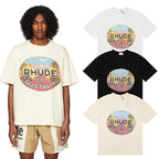 Rhude T-shirts Gustavia Hotel Printed Cotton Casual Short Sleeves Men's and Women's