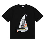 Rhude T-shirt Alphabet Coconut Racing Pattern Short Sleeve T-shirt