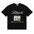 Rhude T-shirts Heave on Earth Printed Cotton Casual Short Sleeve Men and Women