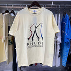 Rhude T-shirts Ski Print Cotton Short Sleeve Men and Women
