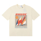 Rhude T-shirts Sailing Sunset Print Cotton Casual Crew Neck Short Sleeve Men and Women